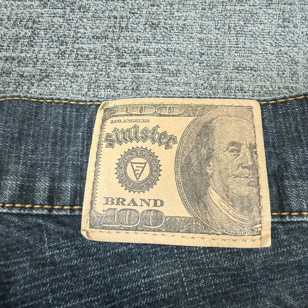 Sinister Brand Jeans Mens 36x30 Blue‎ Straight Leg Money Print Pocket Y2K VTG
